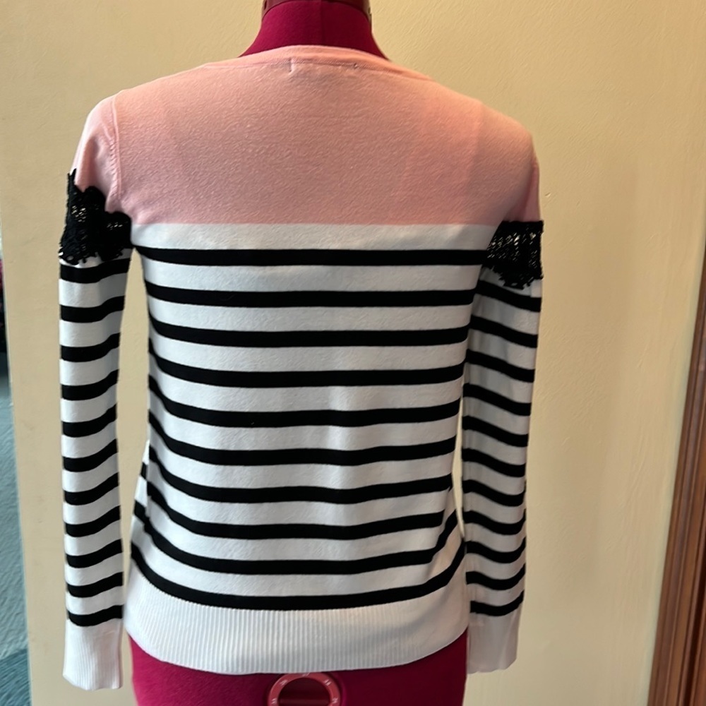 Gran Oriente NWOT French design stripe sweater cardigan size S Pink black ivory - Picture 5 of 7